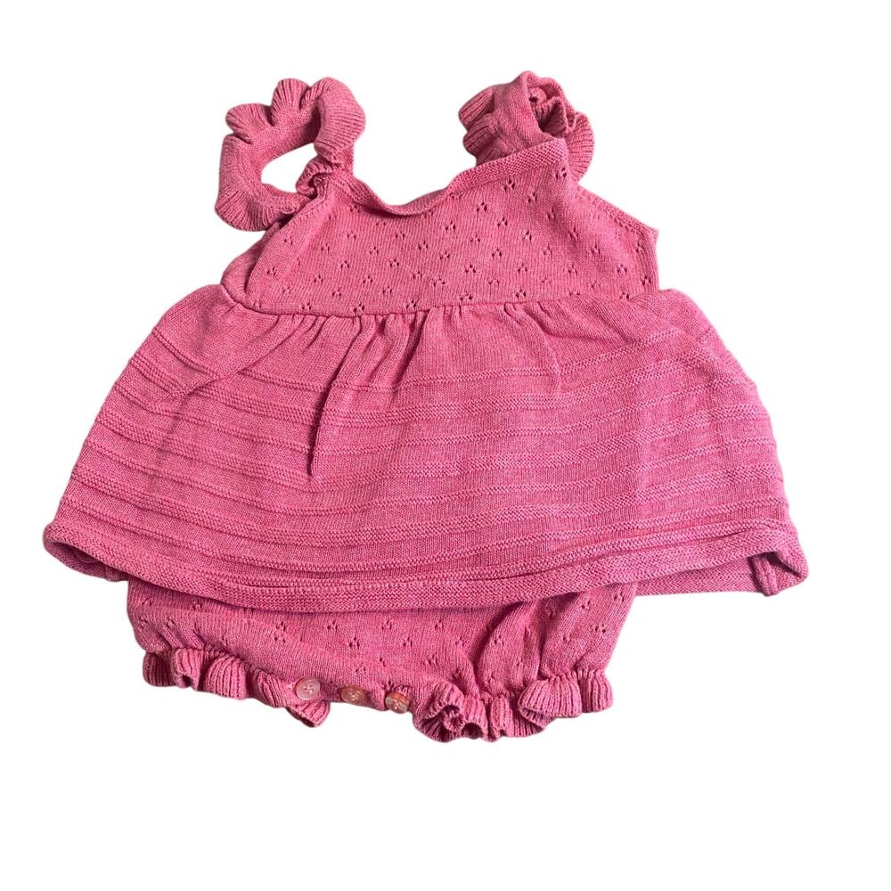 Stitch &‎ Bean pink knit ruffle tank baby bubble SIZE 3-6M